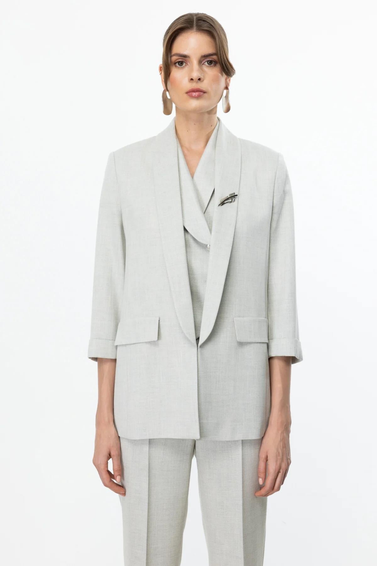 Double Breasted Brooch Glitter Jacket