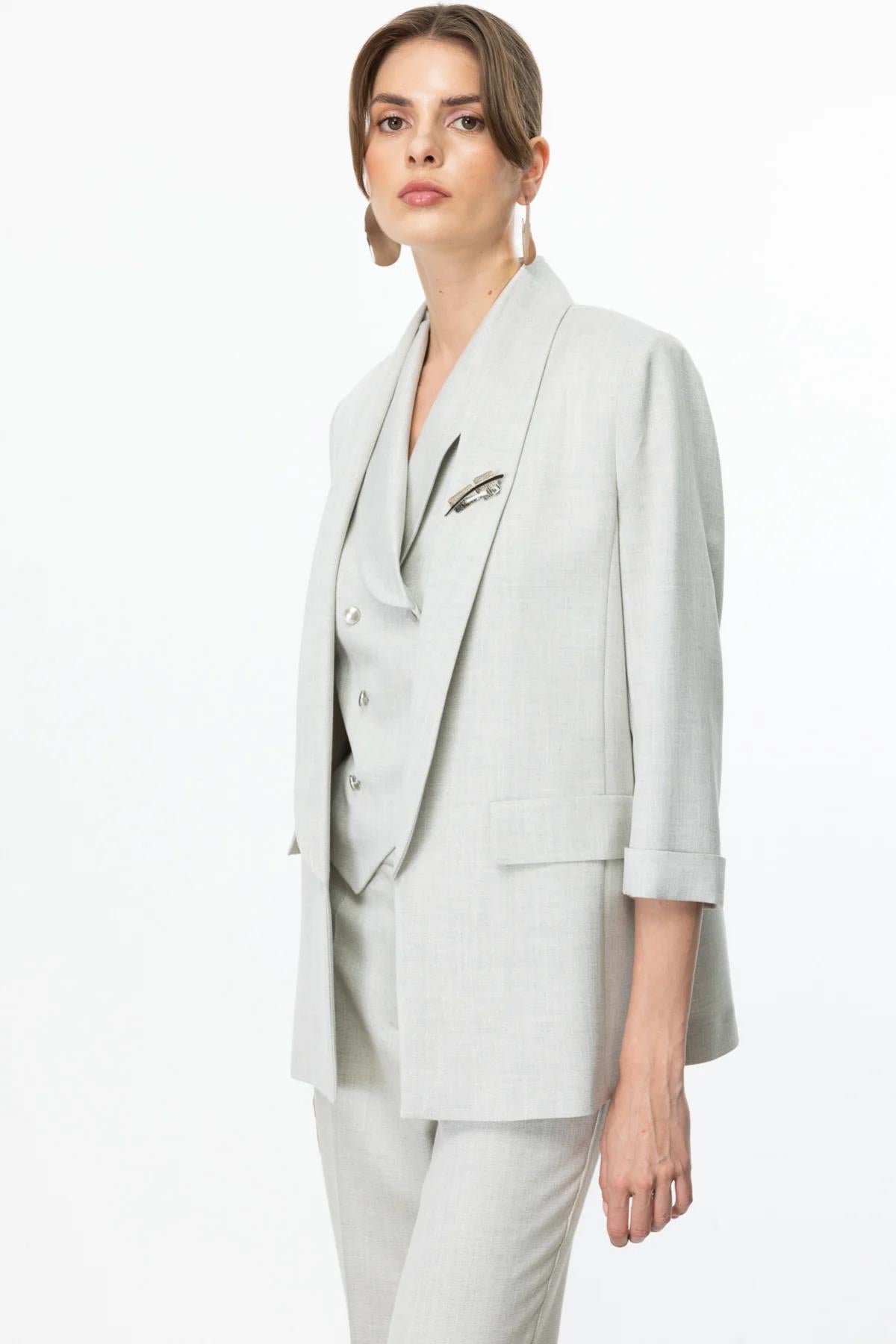 Double Breasted Brooch Glitter Jacket