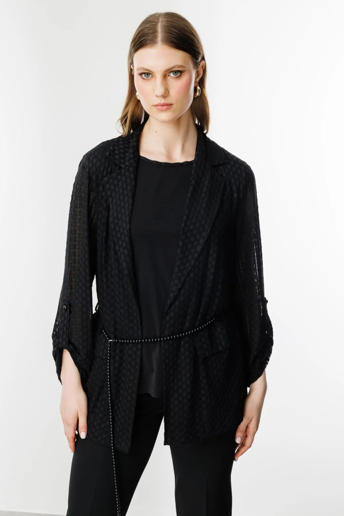 Undershirt and Waist Belted Plus Size Jacket