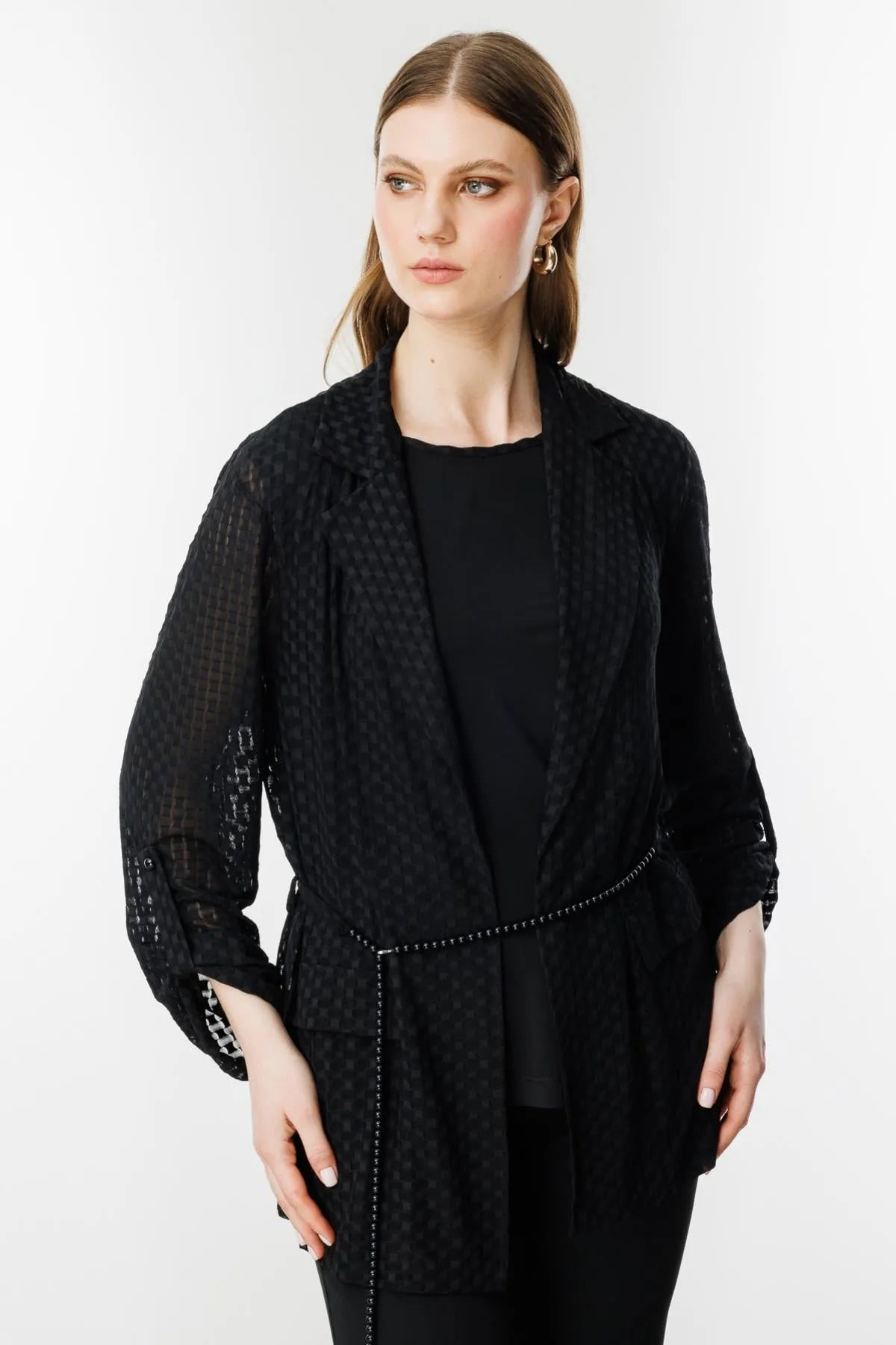 Undershirt and Waist Belted Plus Size Jacket