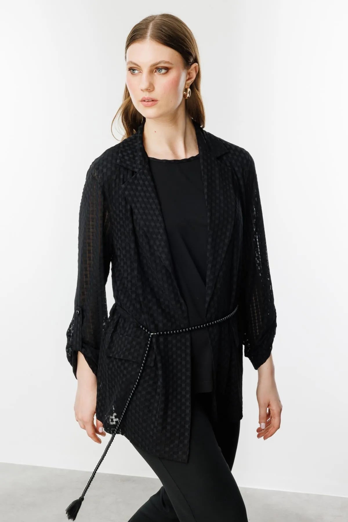 Undershirt and Waist Belted Plus Size Jacket