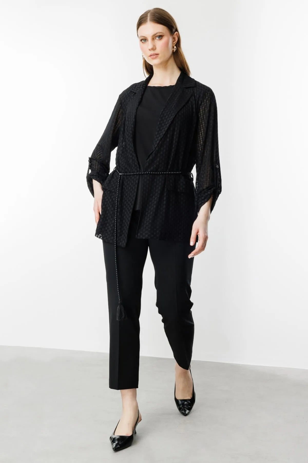 Undershirt and Waist Belted Plus Size Jacket