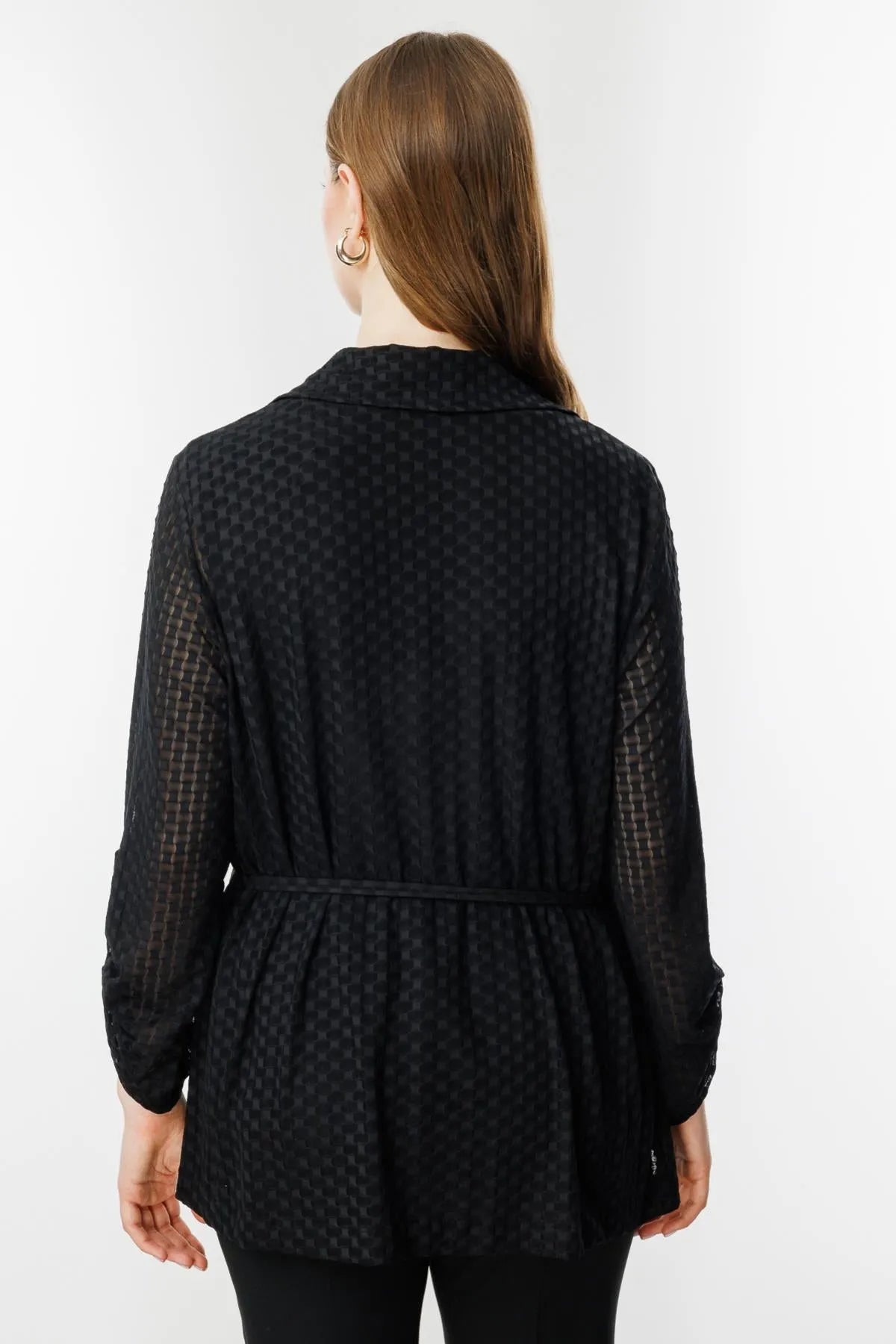 Undershirt and Waist Belted Plus Size Jacket