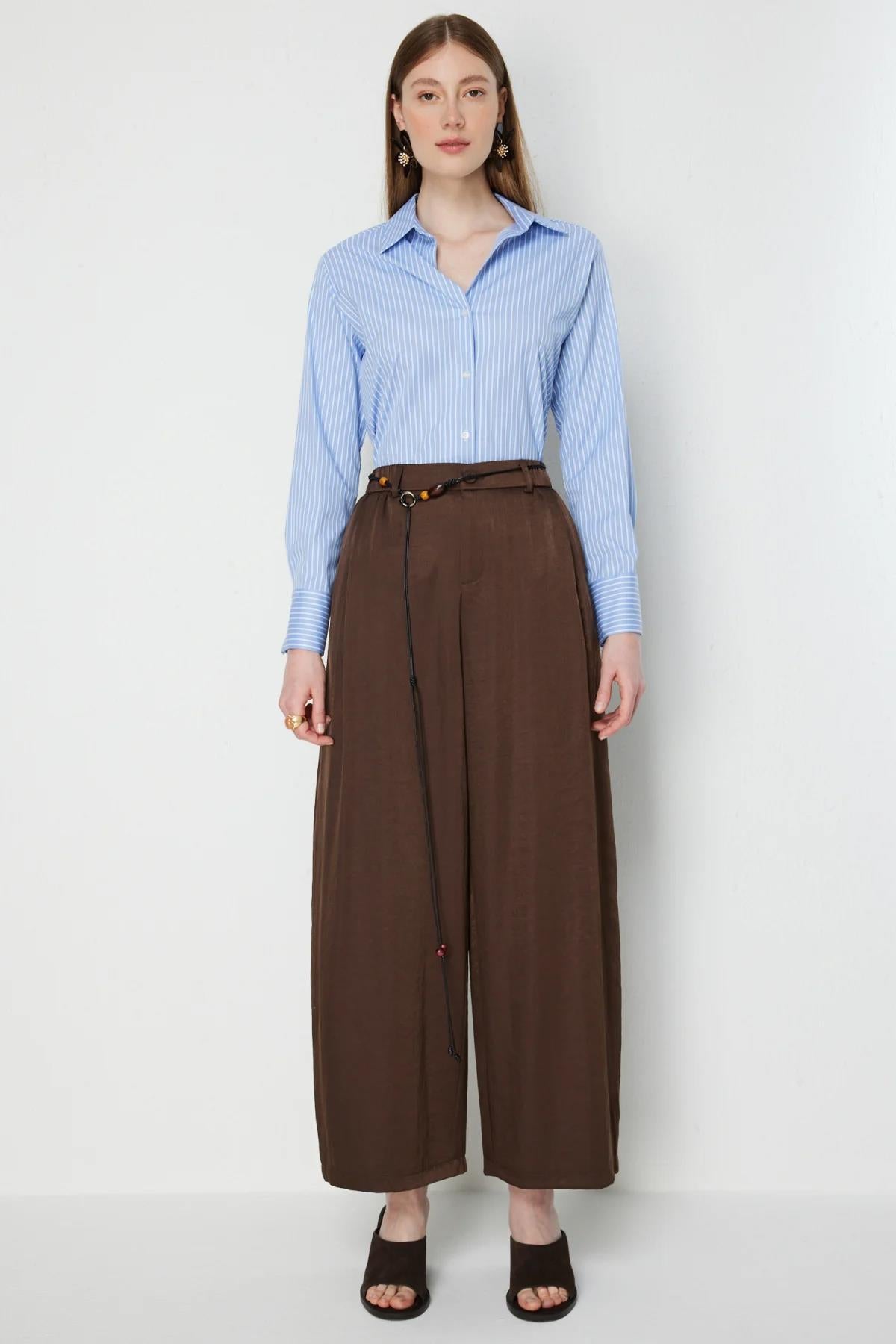 İp Kemerli Saten Pantolon