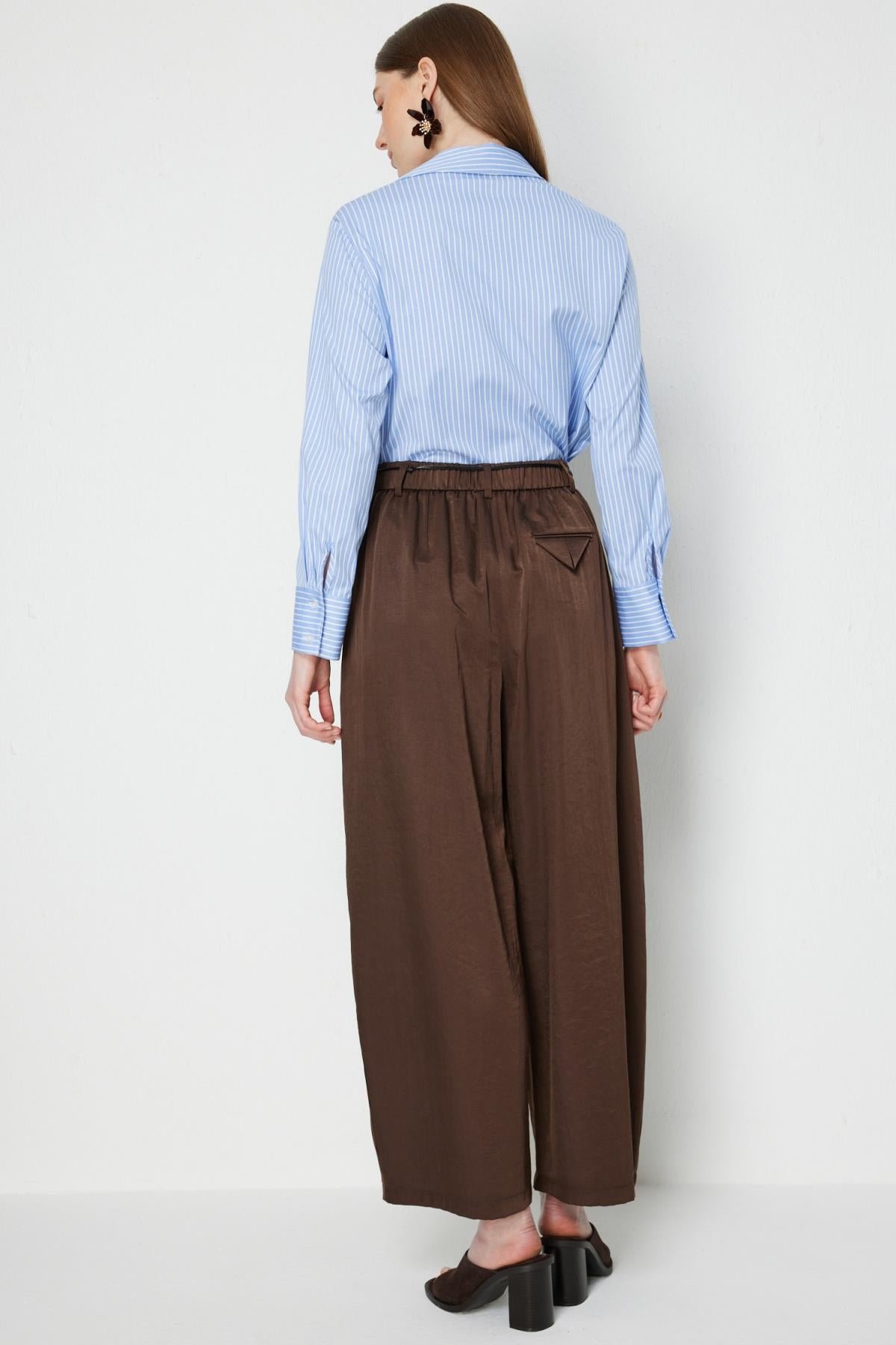 İp Kemerli Saten Pantolon