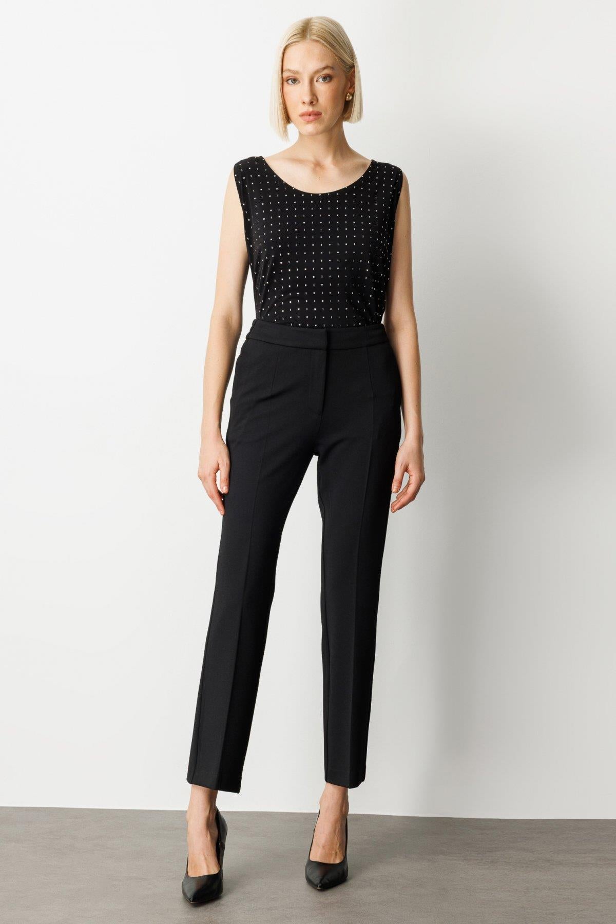 Elastic Waist Straight Leg Trousers