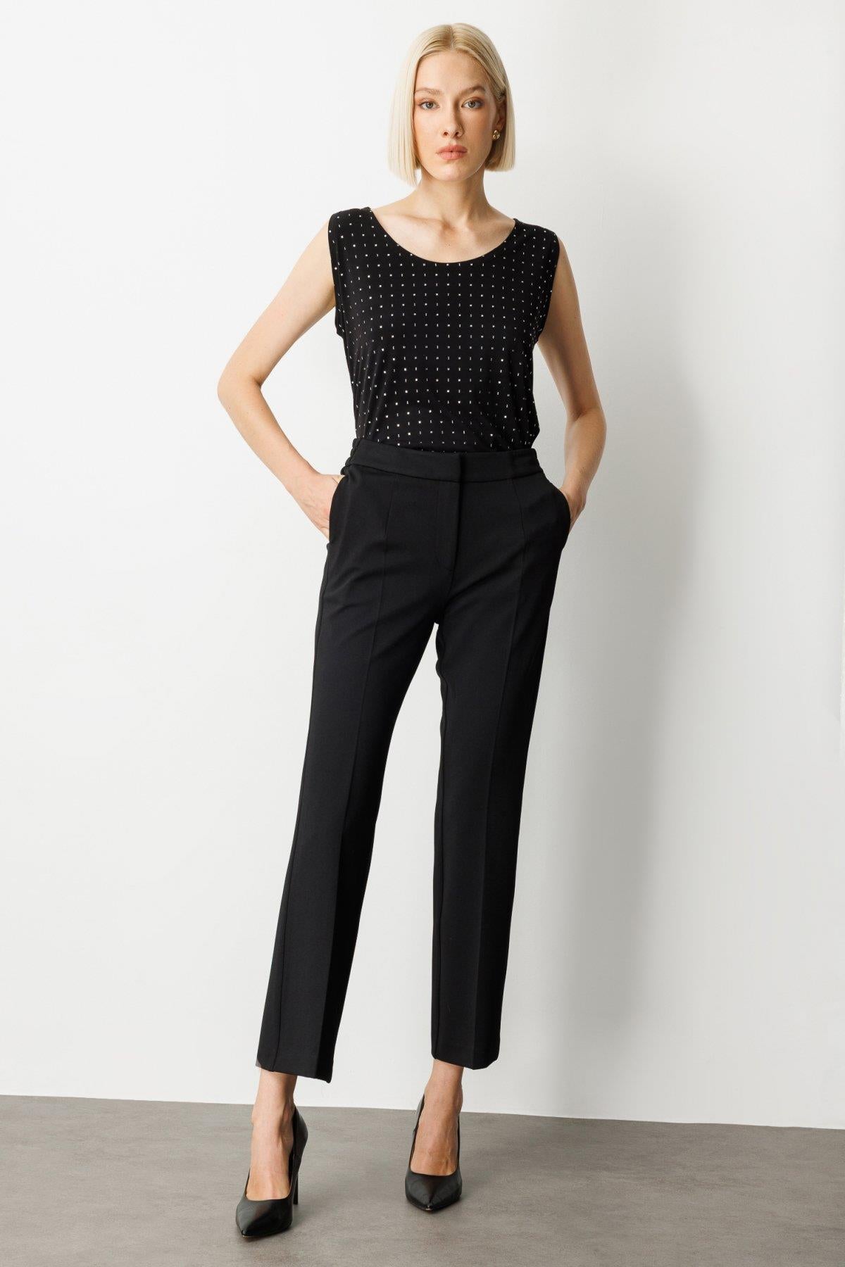Elastic Waist Straight Leg Trousers