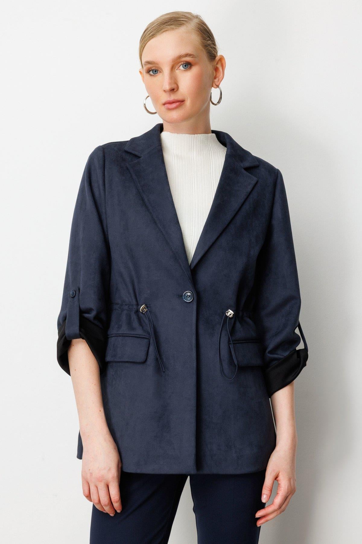 Buckskin Jacket with Drawstring Waist and Flap Pocket