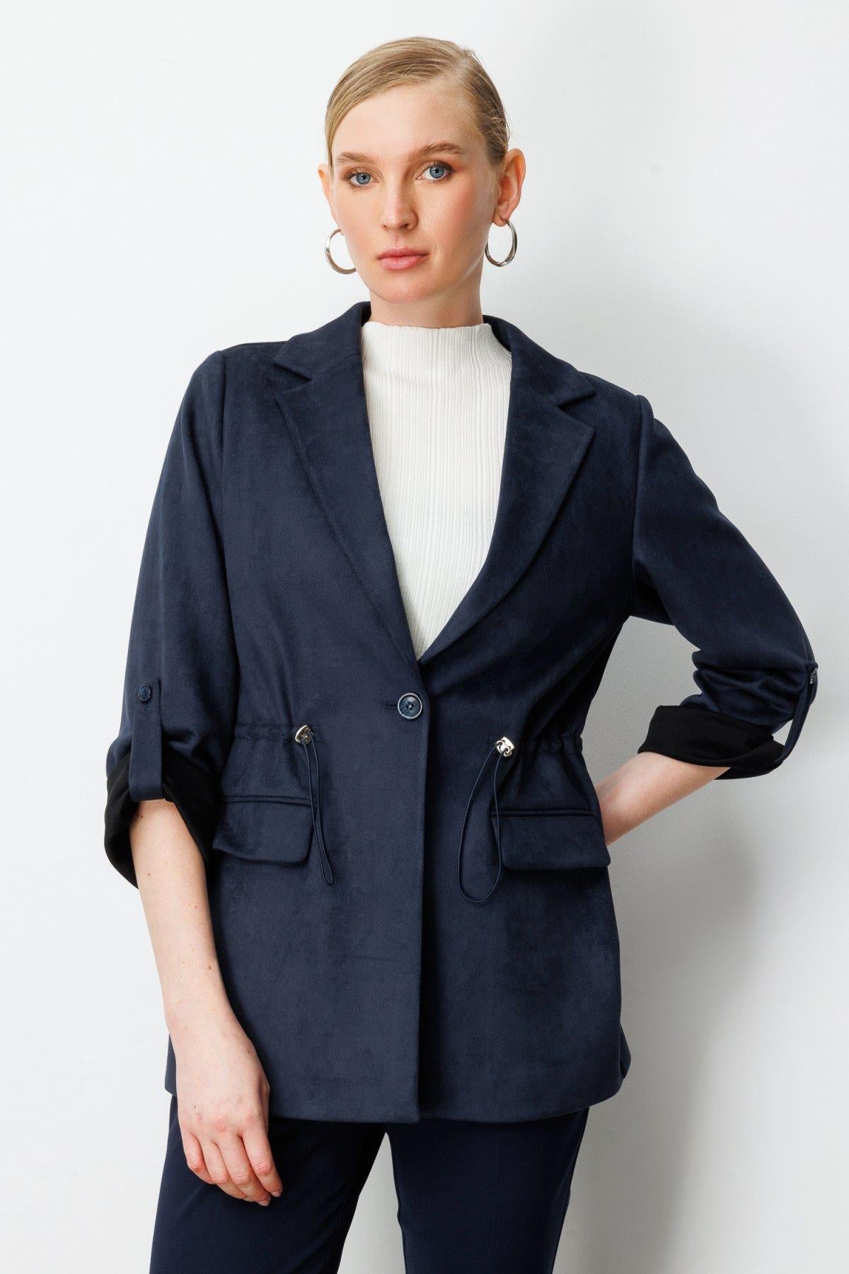 Buckskin Jacket with Drawstring Waist and Flap Pocket