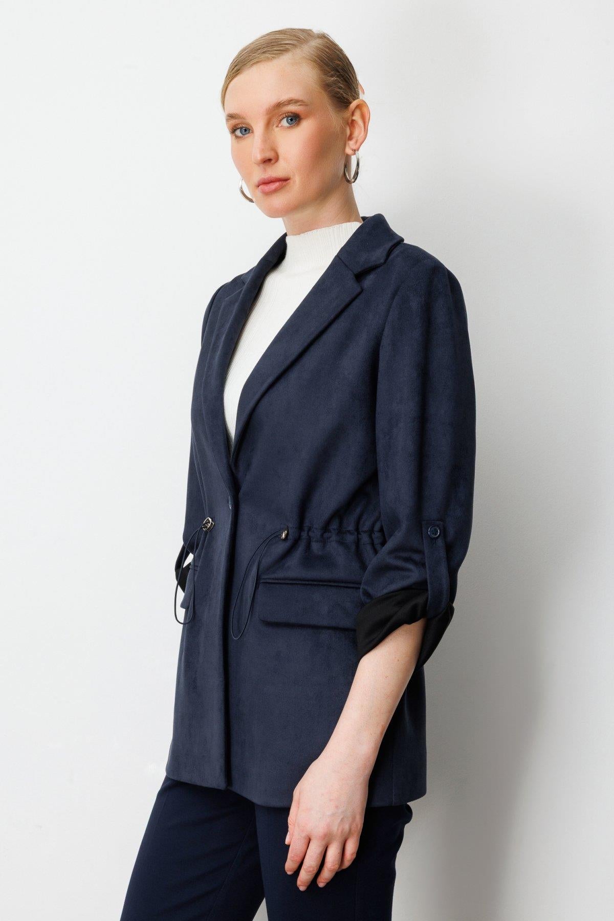 Buckskin Jacket with Drawstring Waist and Flap Pocket