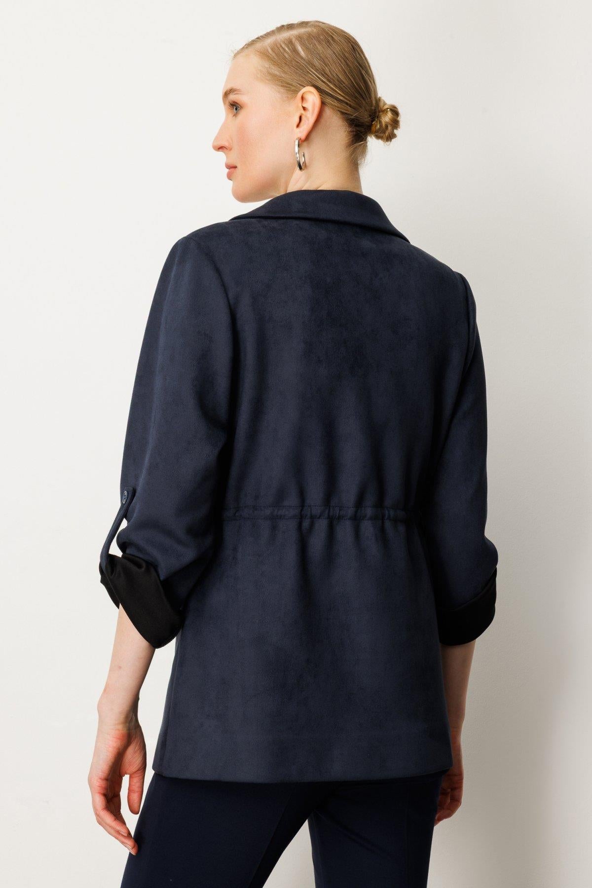 Buckskin Jacket with Drawstring Waist and Flap Pocket