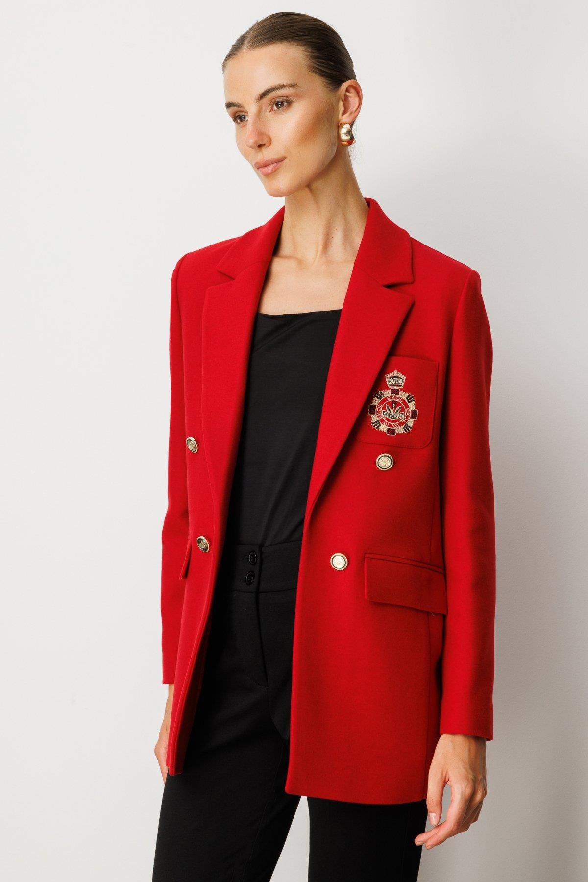 Front Emblem Flap Pocket Cashmere Jacket