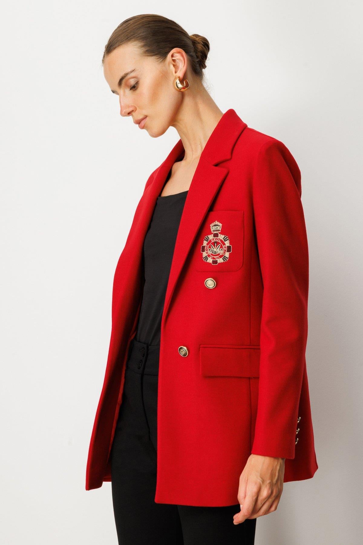 Front Emblem Flap Pocket Cashmere Jacket