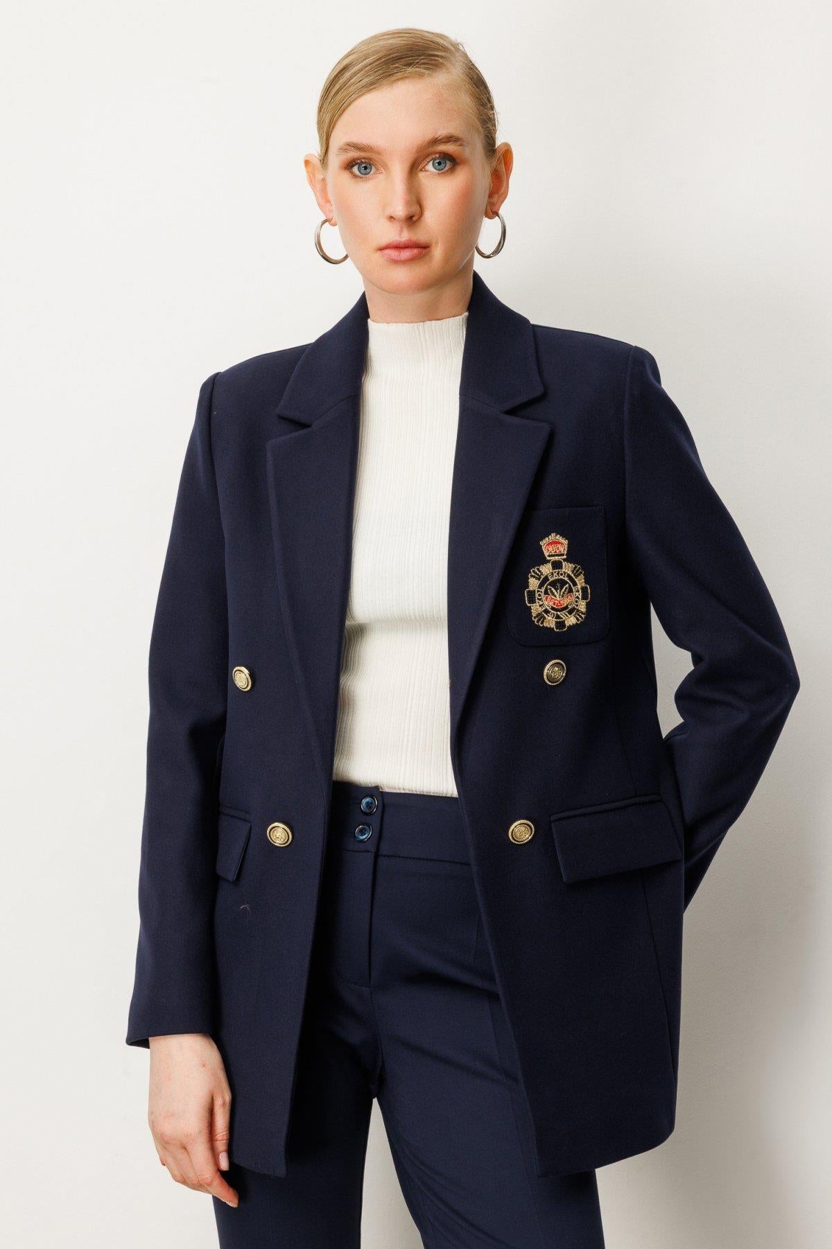 Front Emblem Flap Pocket Cashmere Jacket