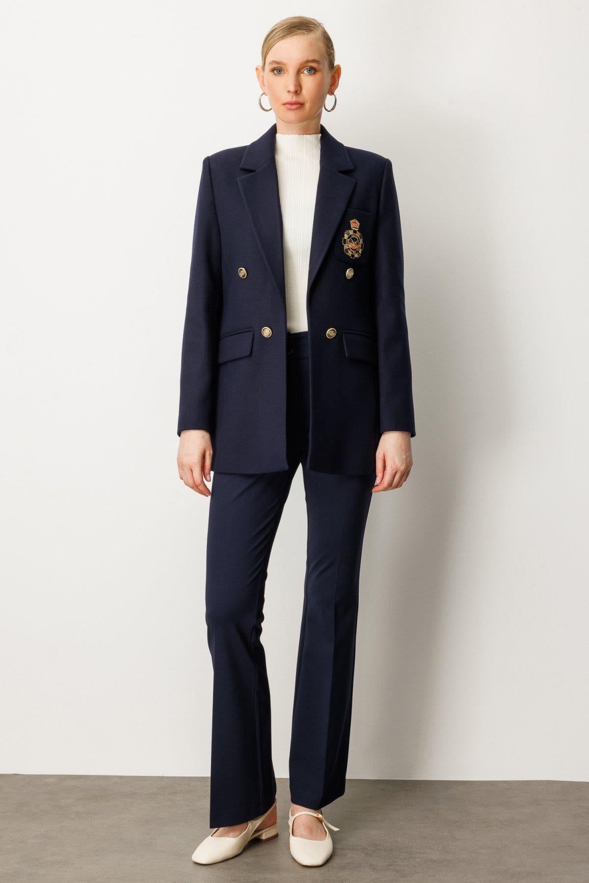 Front Emblem Flap Pocket Cashmere Jacket