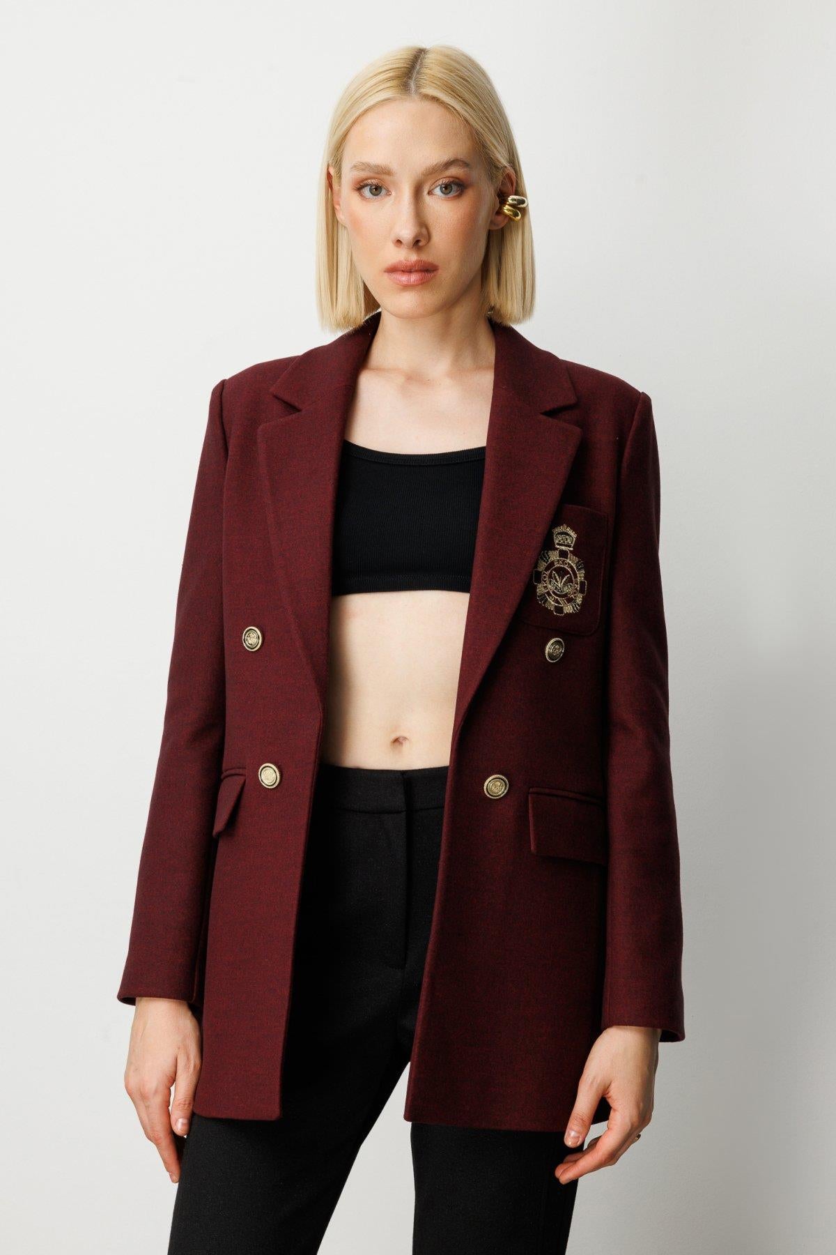 Front Emblem Flap Pocket Cashmere Jacket