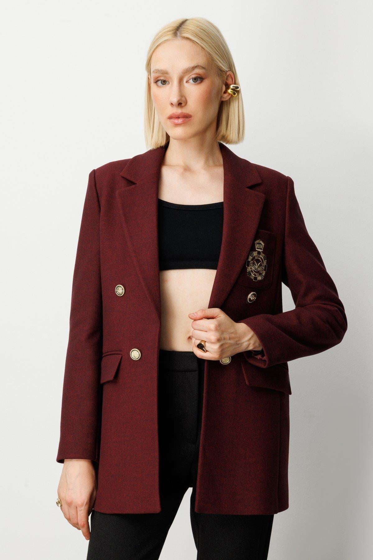 Front Emblem Flap Pocket Cashmere Jacket