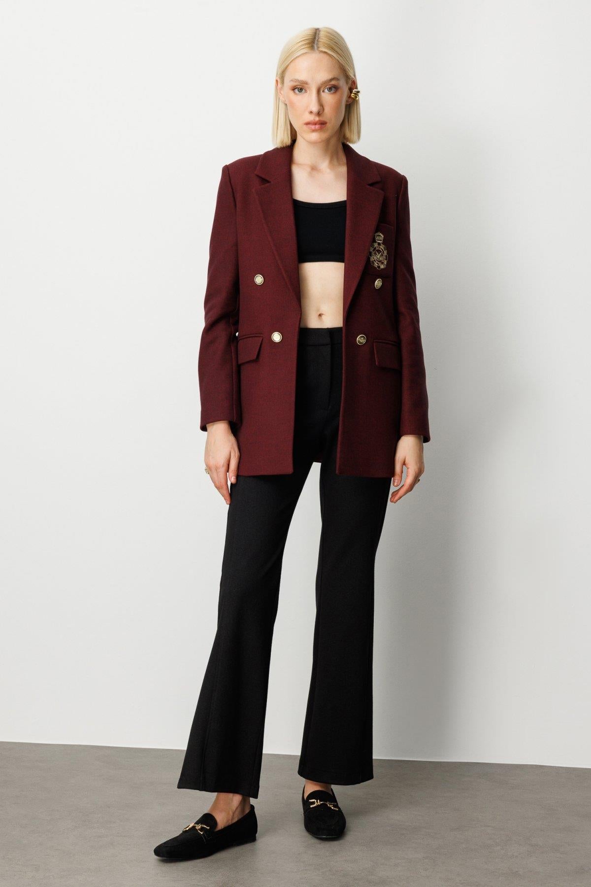 Front Emblem Flap Pocket Cashmere Jacket