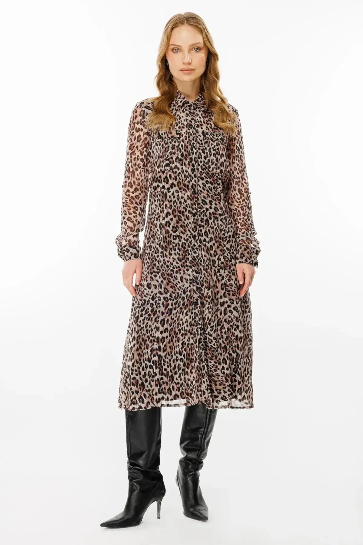 Leopard Print Button Front Dress