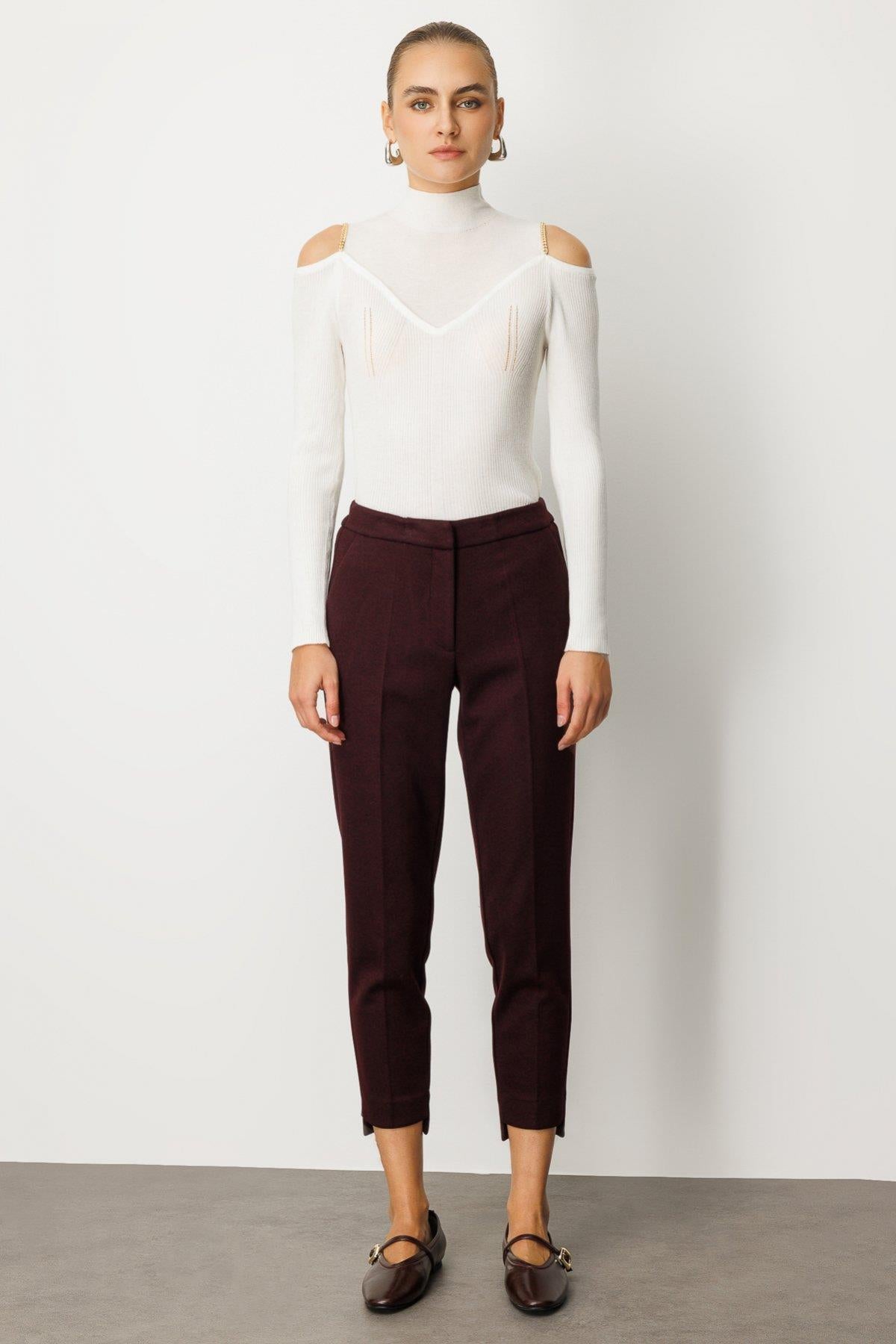 Herringbone Patterned Skinny Leg Trousers