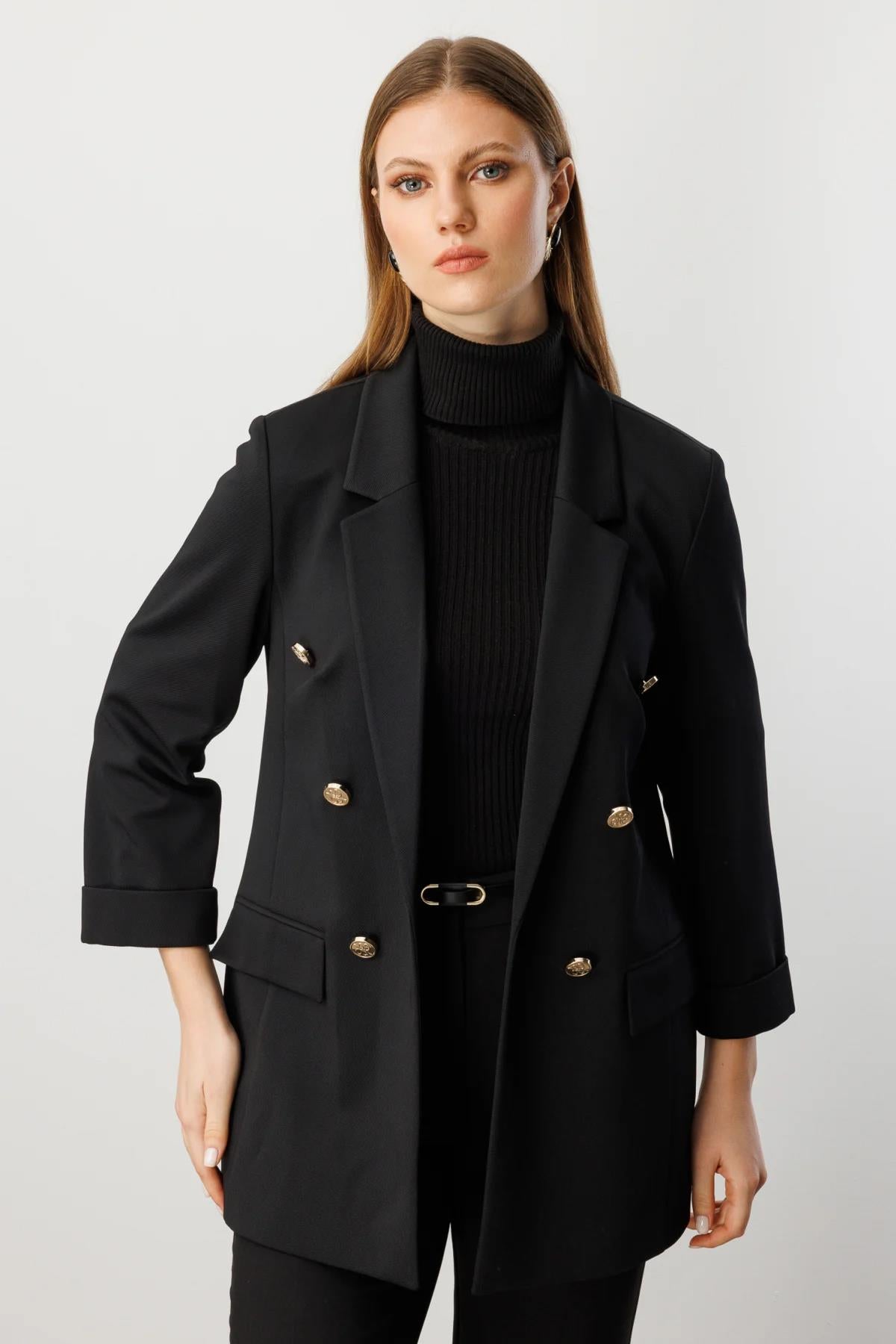 Kapak Cepli Duble Kol Büyük Beden Ceket