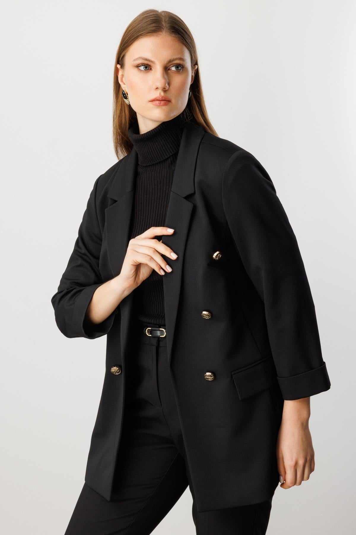 Kapak Cepli Duble Kol Büyük Beden Ceket