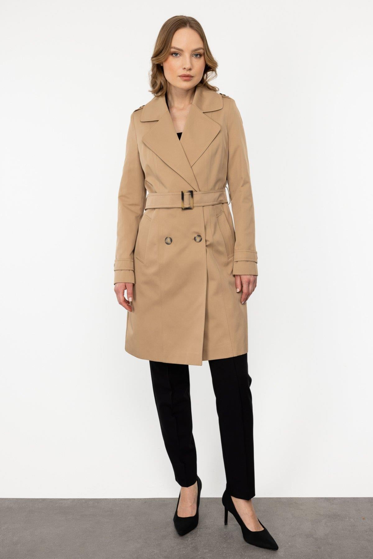 Belted Buttoned Trench Coat