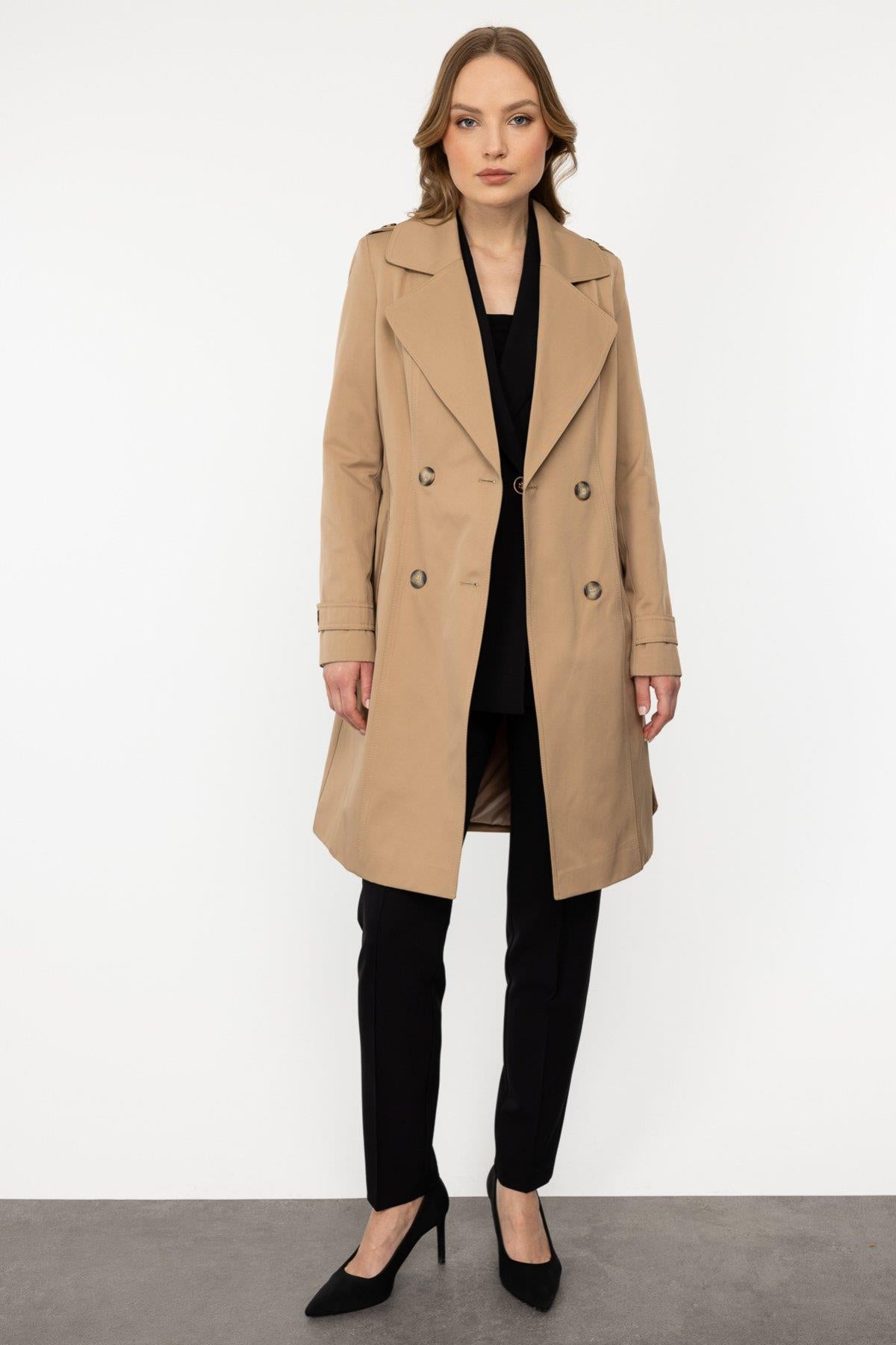 Belted Buttoned Trench Coat