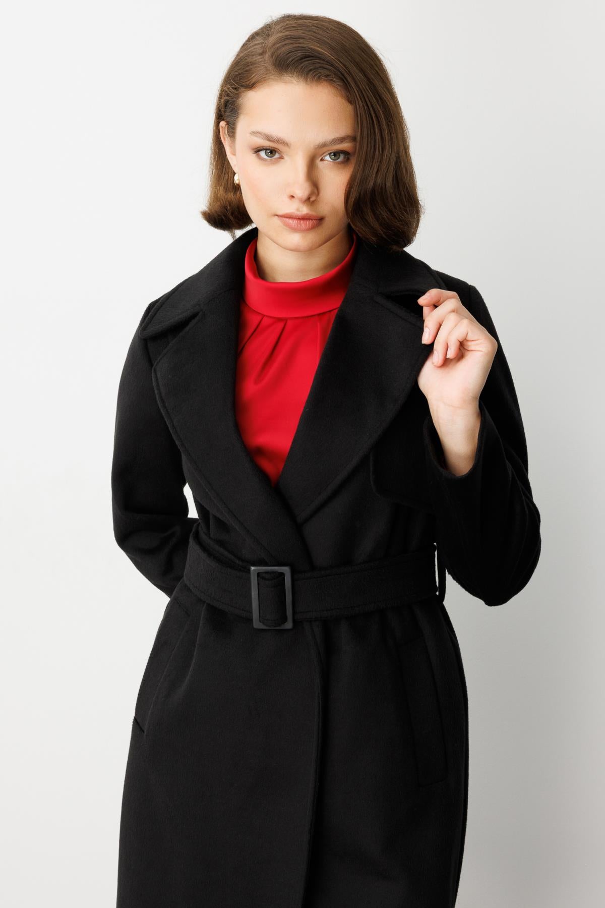 Beli Kuşaklı Kruvaze Kaşe Kaban