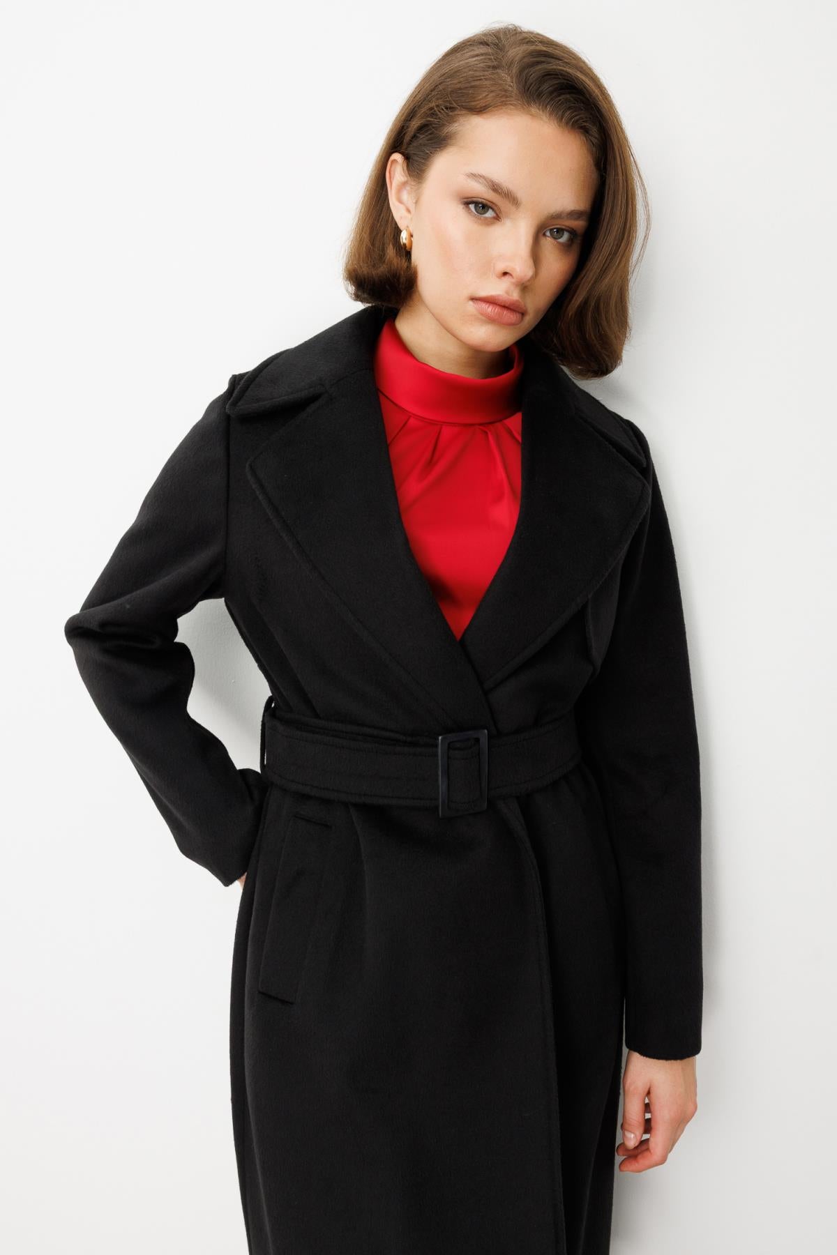 Beli Kuşaklı Kruvaze Kaşe Kaban