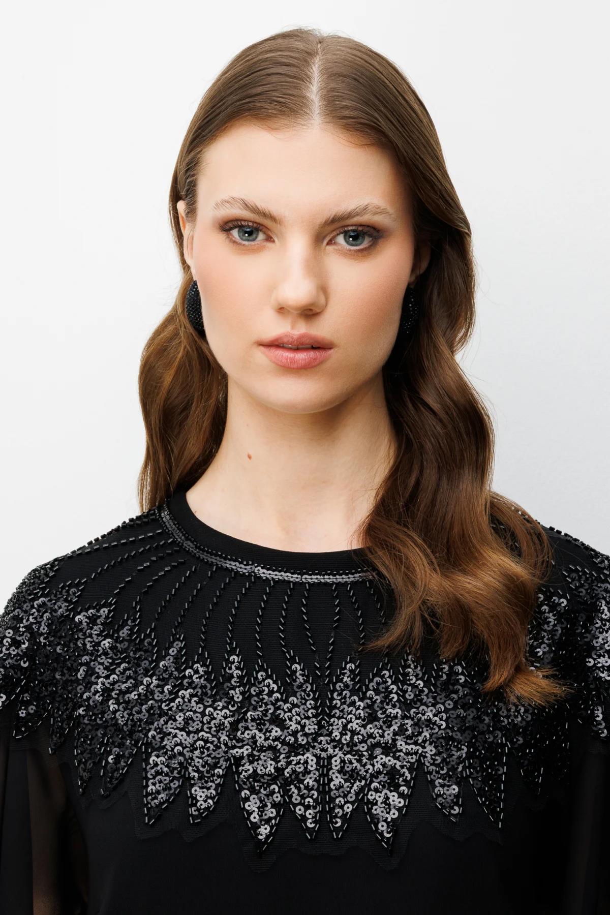 Taş Nakışlı Bolero Görünümlü Kısa Büyük Beden Elbise