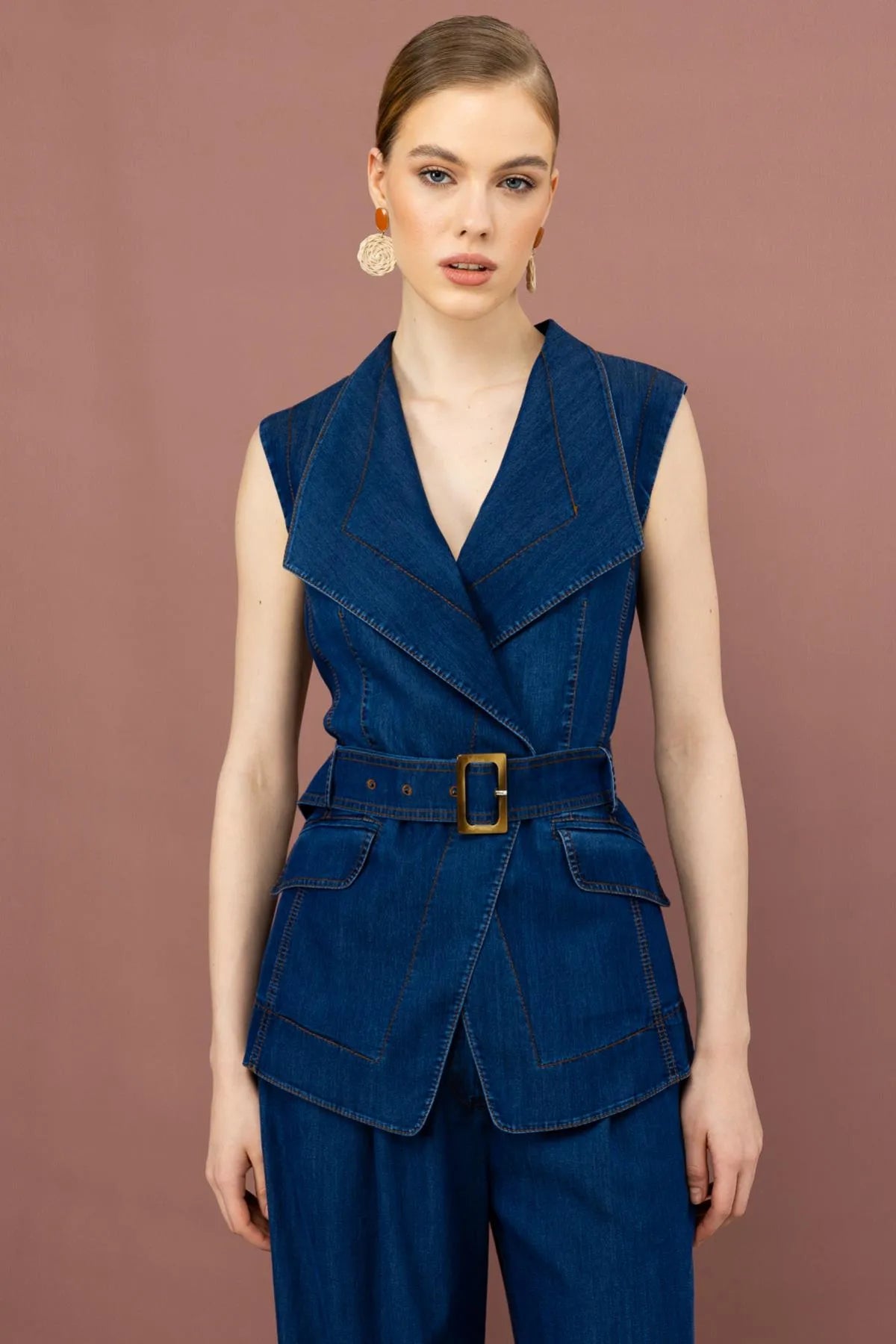 Double Breasted Belted Vest