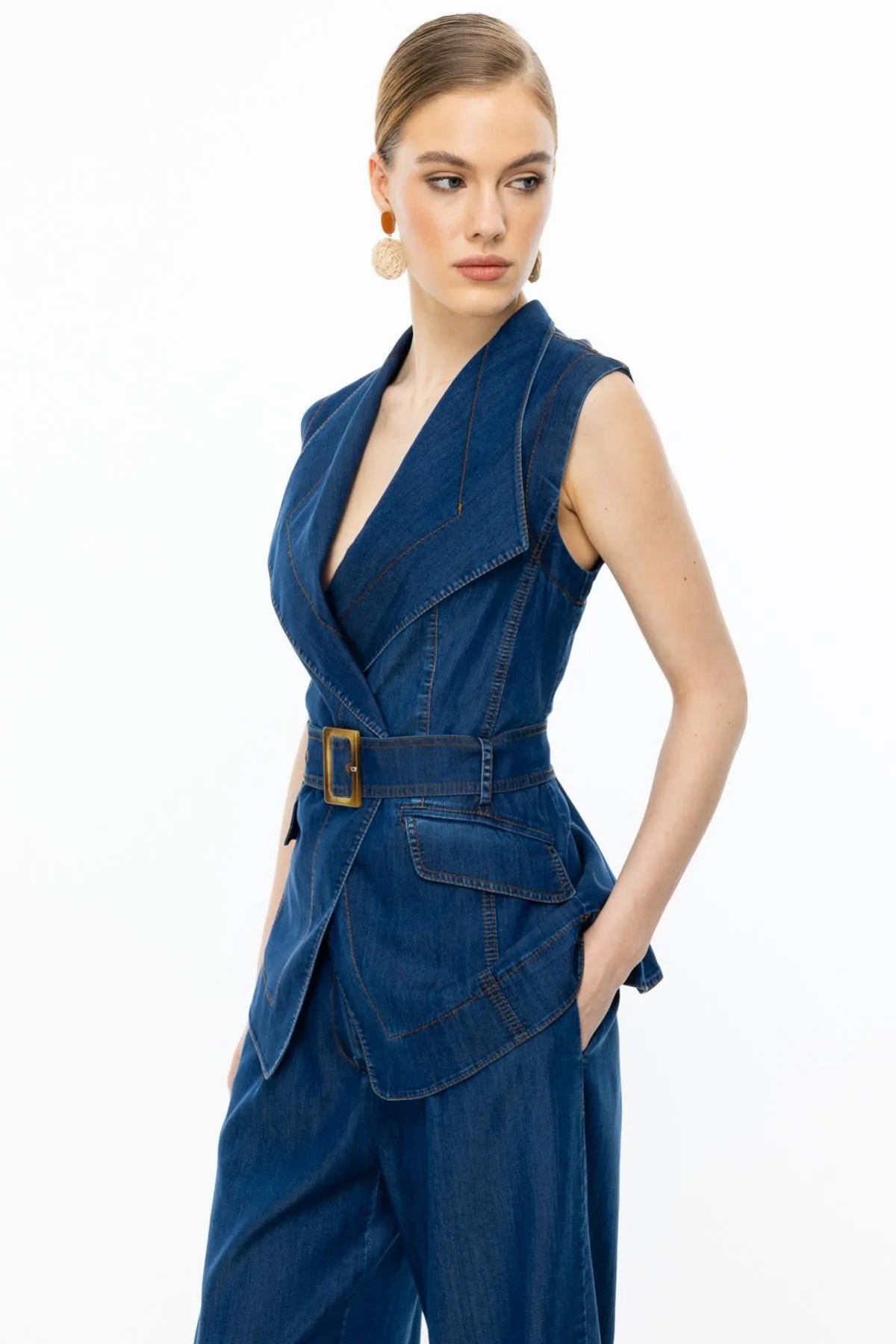 Double Breasted Belted Vest