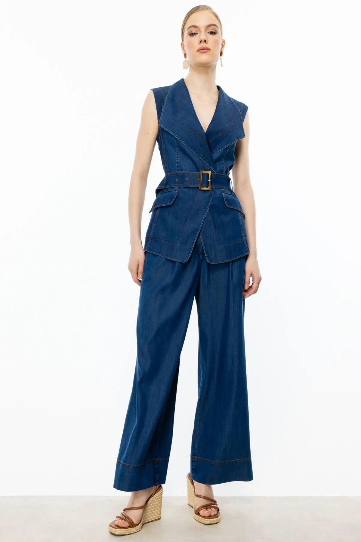 Double Breasted Belted Vest