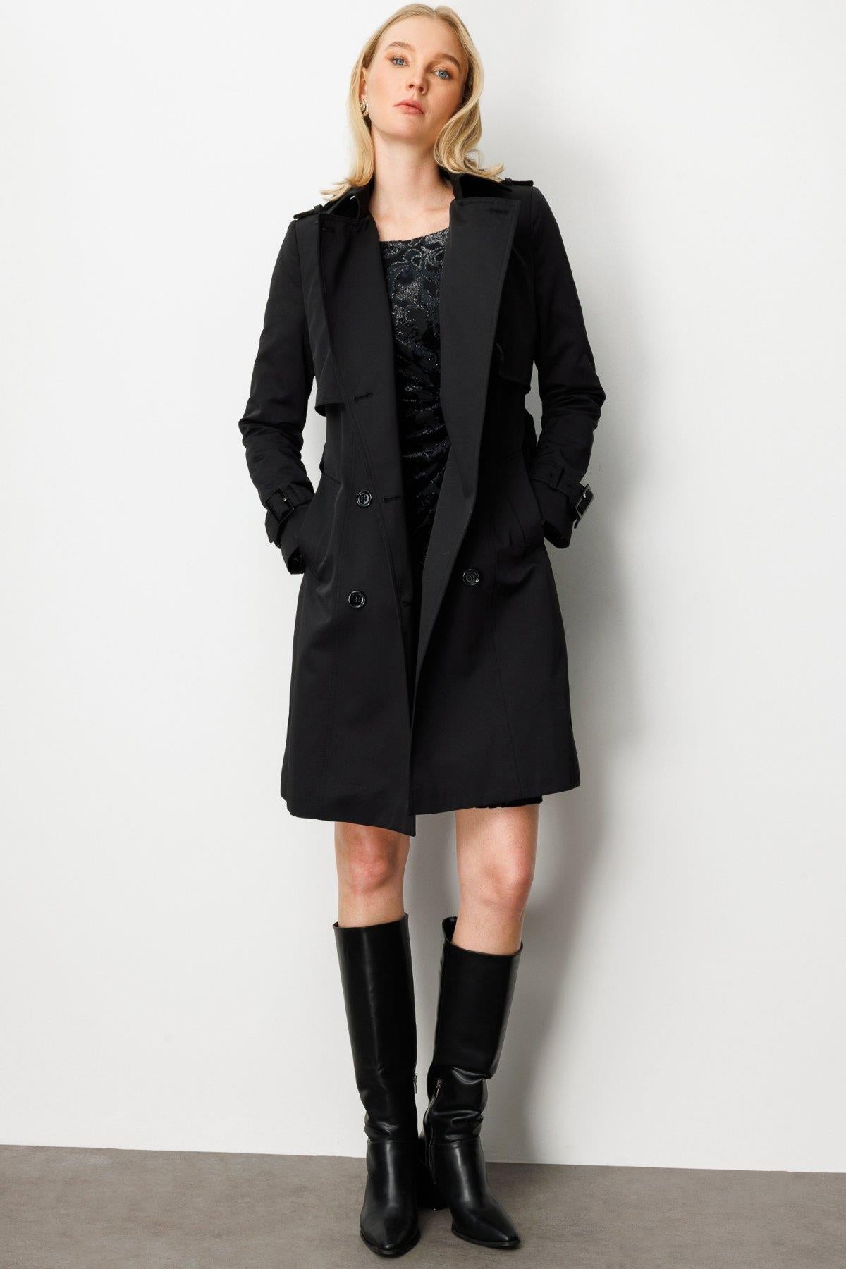 Trench Coat with Epaulettes and Waist Belt