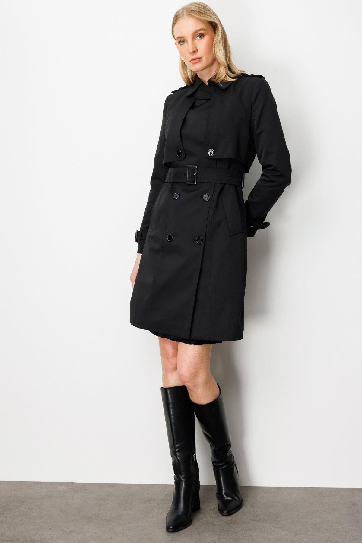 Trench Coat with Epaulettes and Waist Belt
