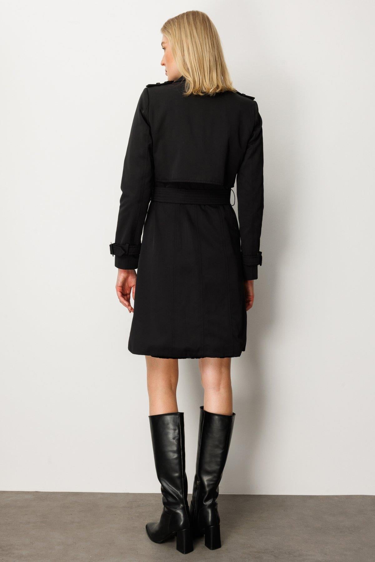 Trench Coat with Epaulettes and Waist Belt