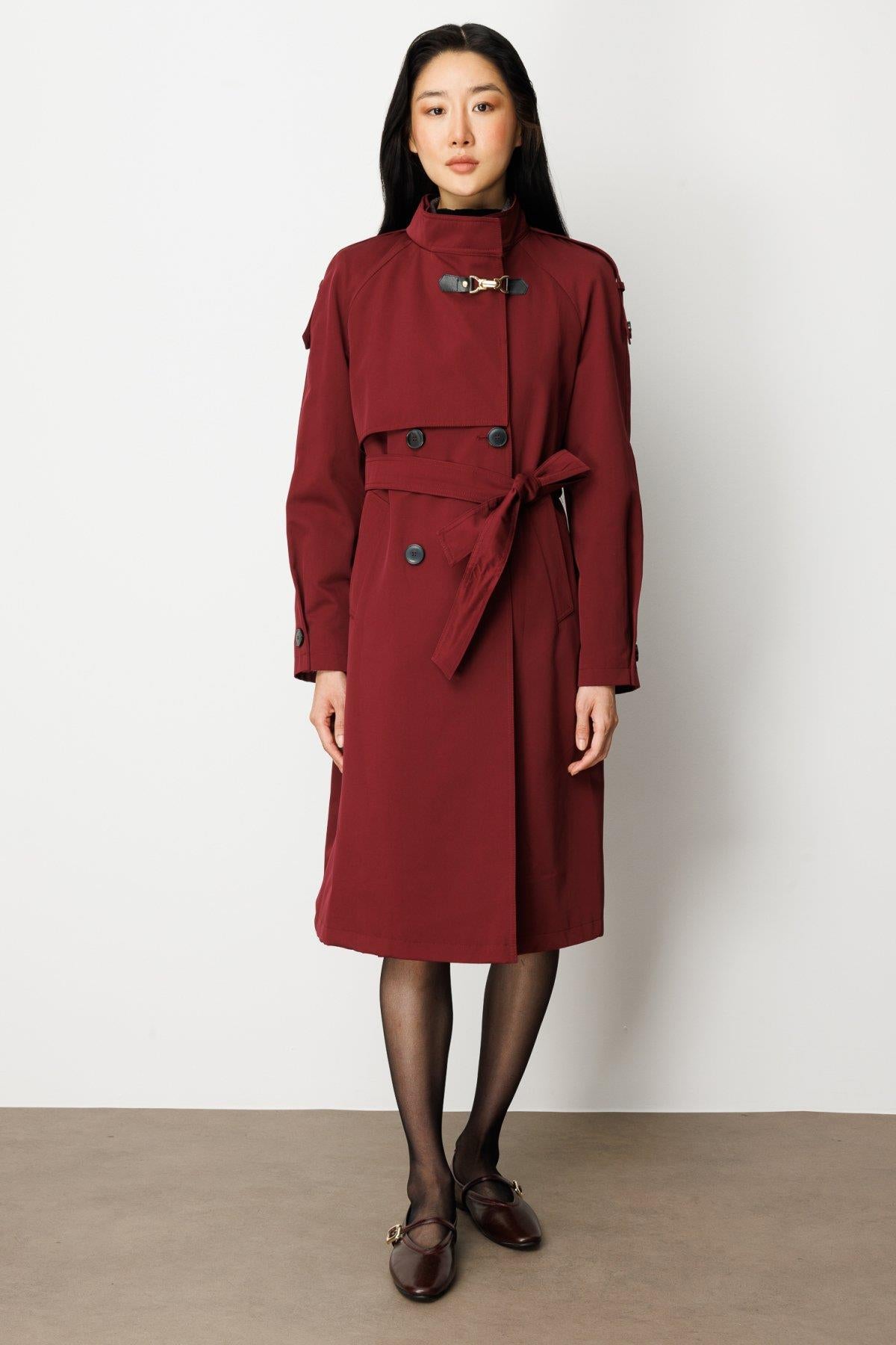 Stand Collar Belted Trench Coat