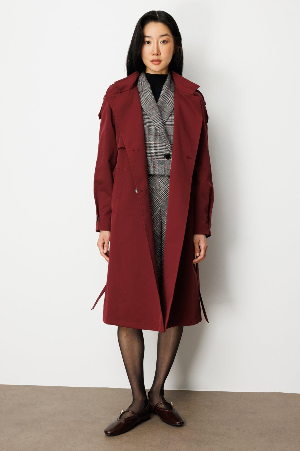 Stand Collar Belted Trench Coat