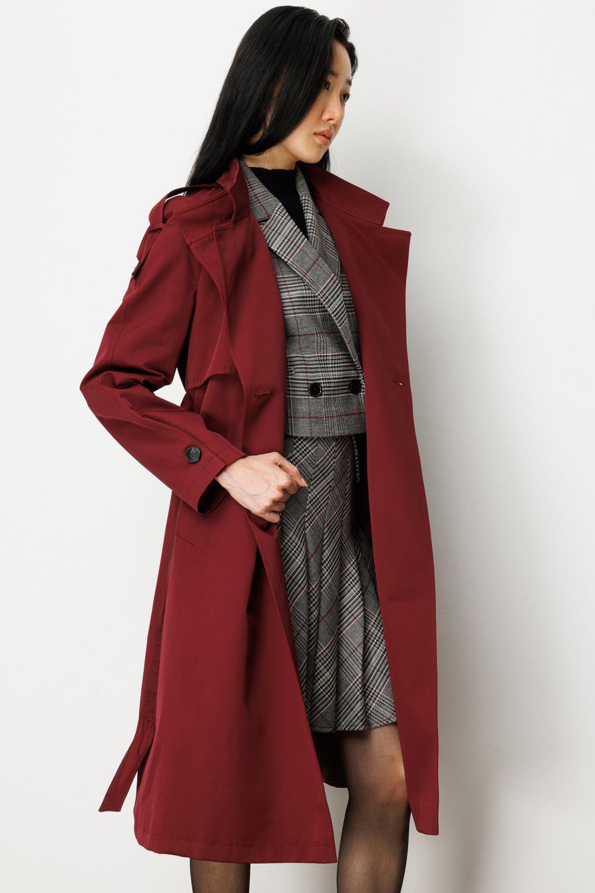 Stand Collar Belted Trench Coat