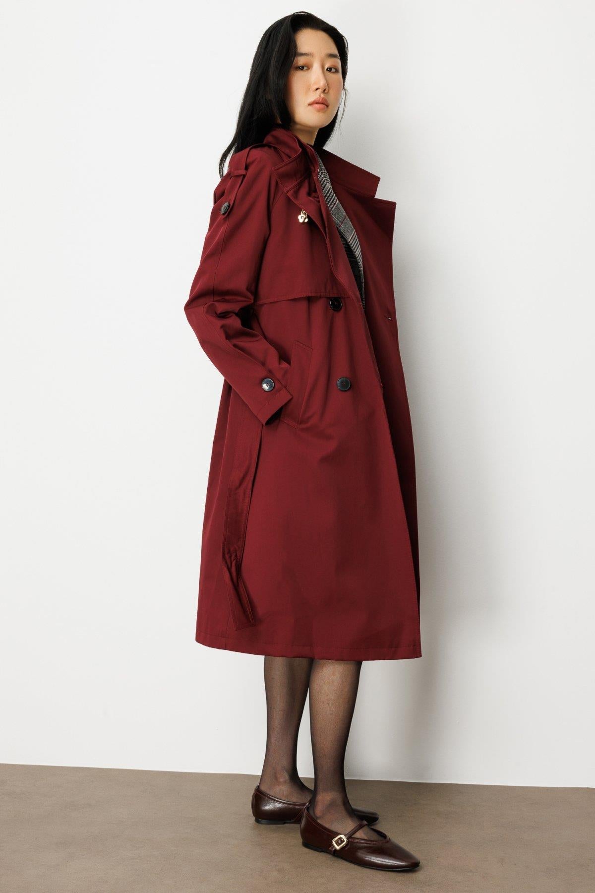 Stand Collar Belted Trench Coat