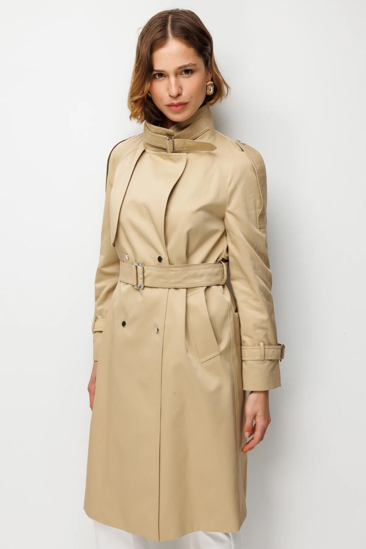 Trench Coat with Belted Waist and Epaulets