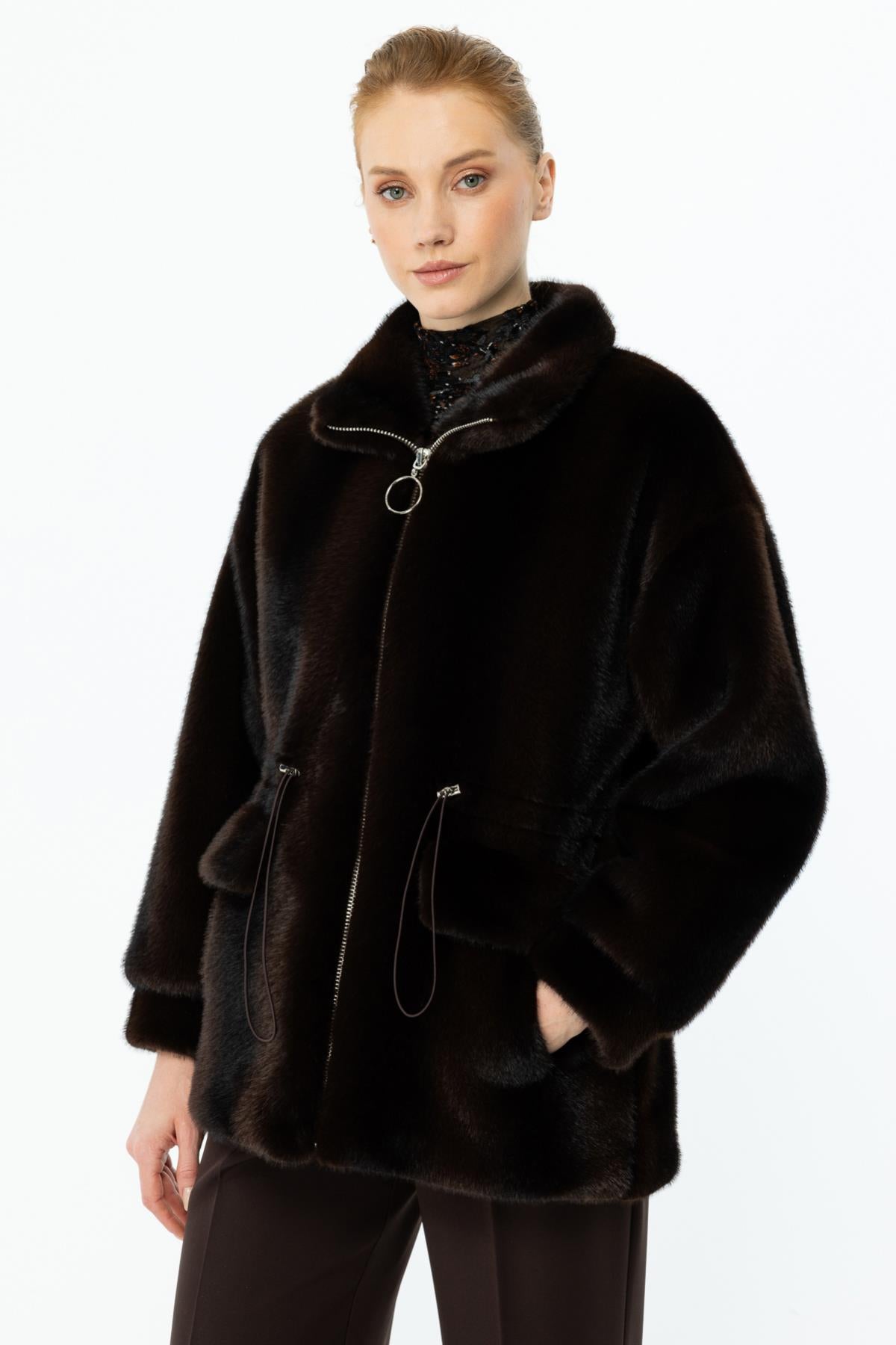 Zippered Flap Pocket Plush Coat