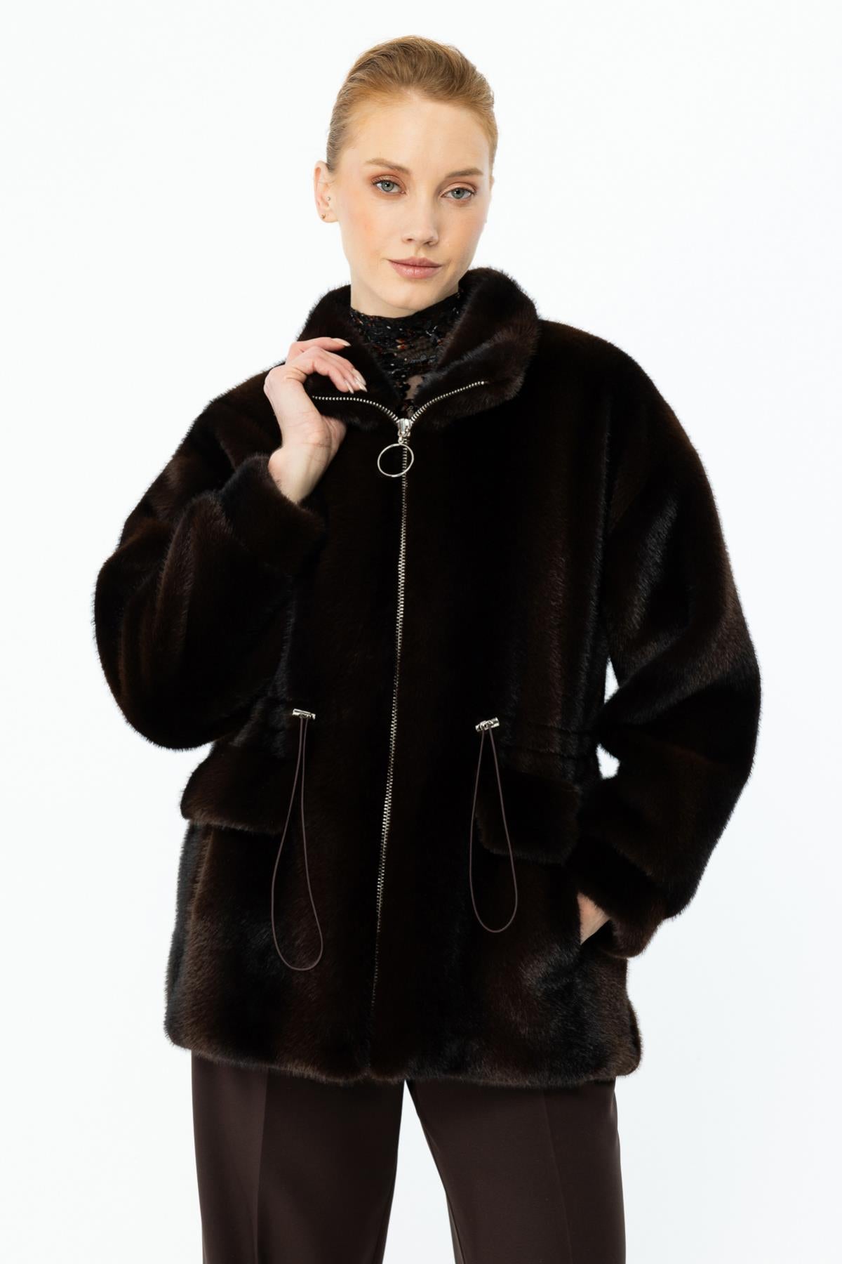 Zippered Flap Pocket Plush Coat