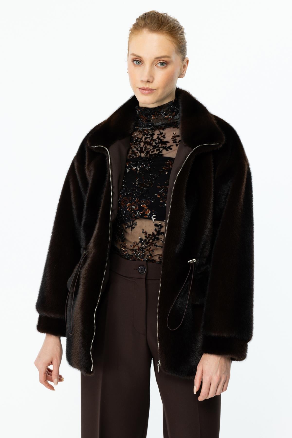 Zippered Flap Pocket Plush Coat