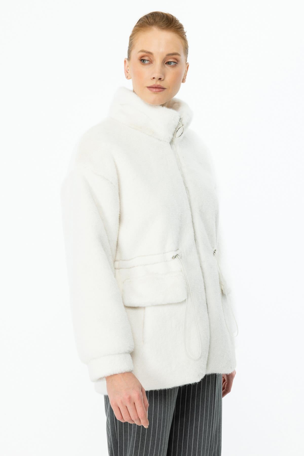 Zippered Flap Pocket Plush Coat