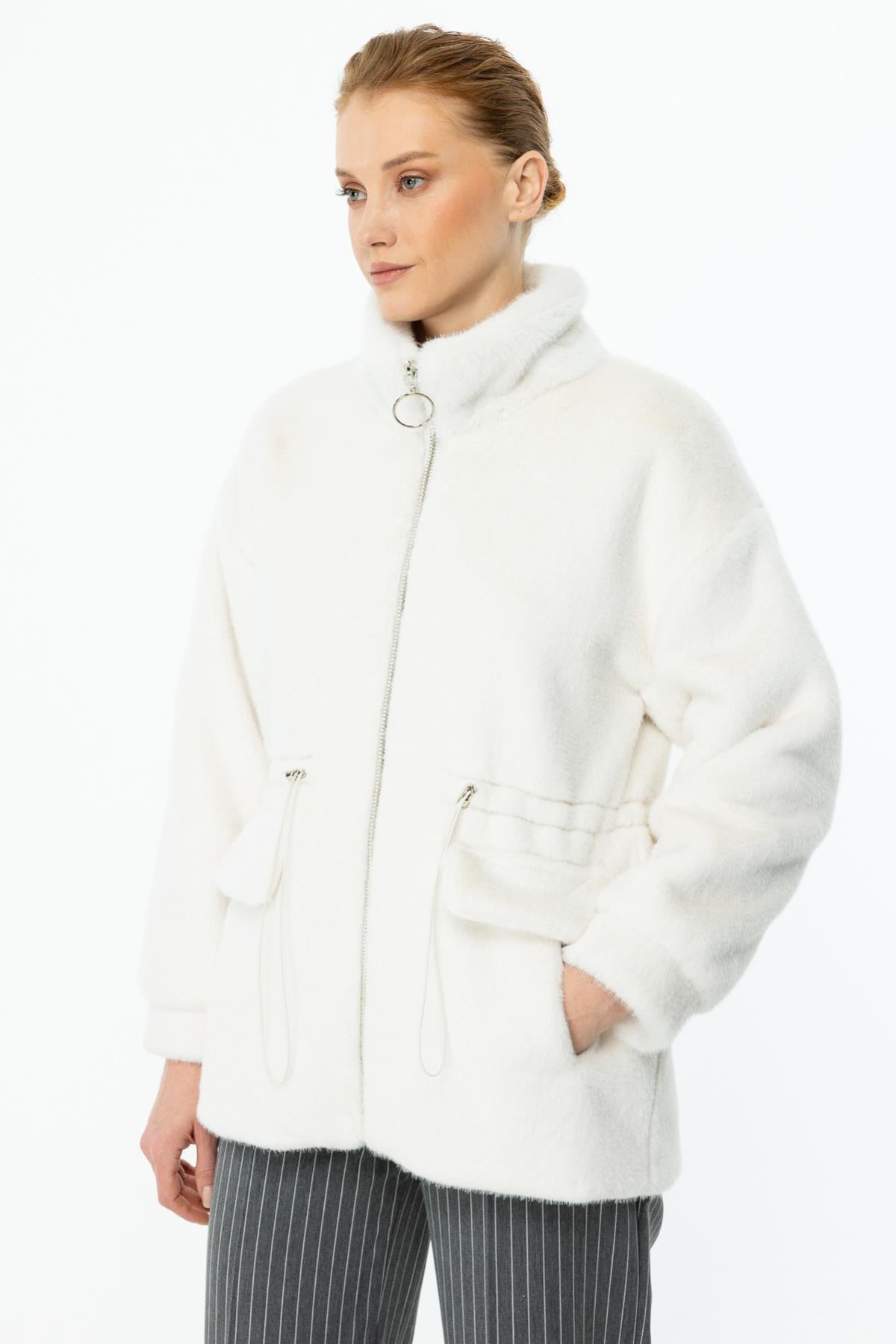 Zippered Flap Pocket Plush Coat