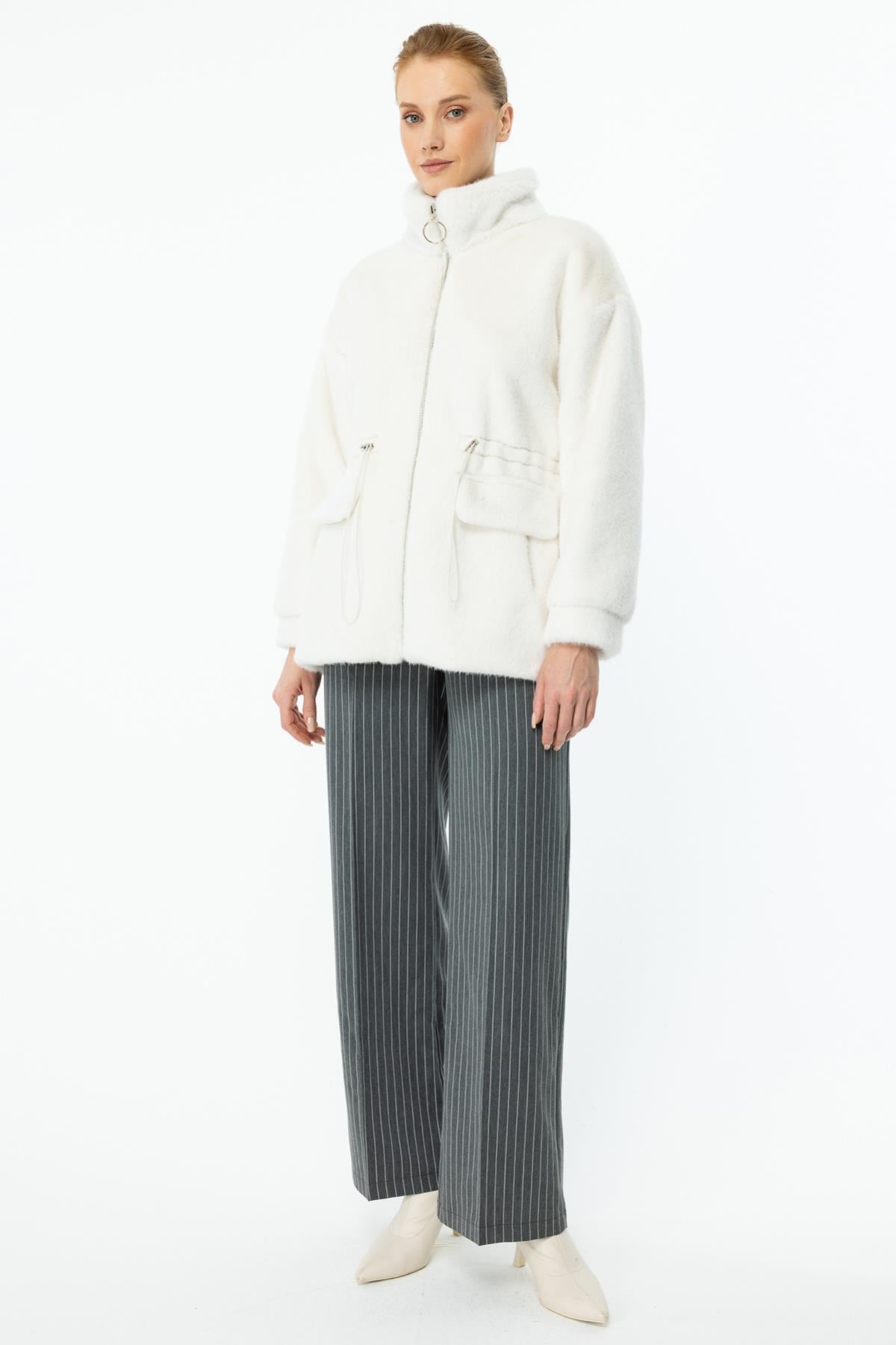 Zippered Flap Pocket Plush Coat