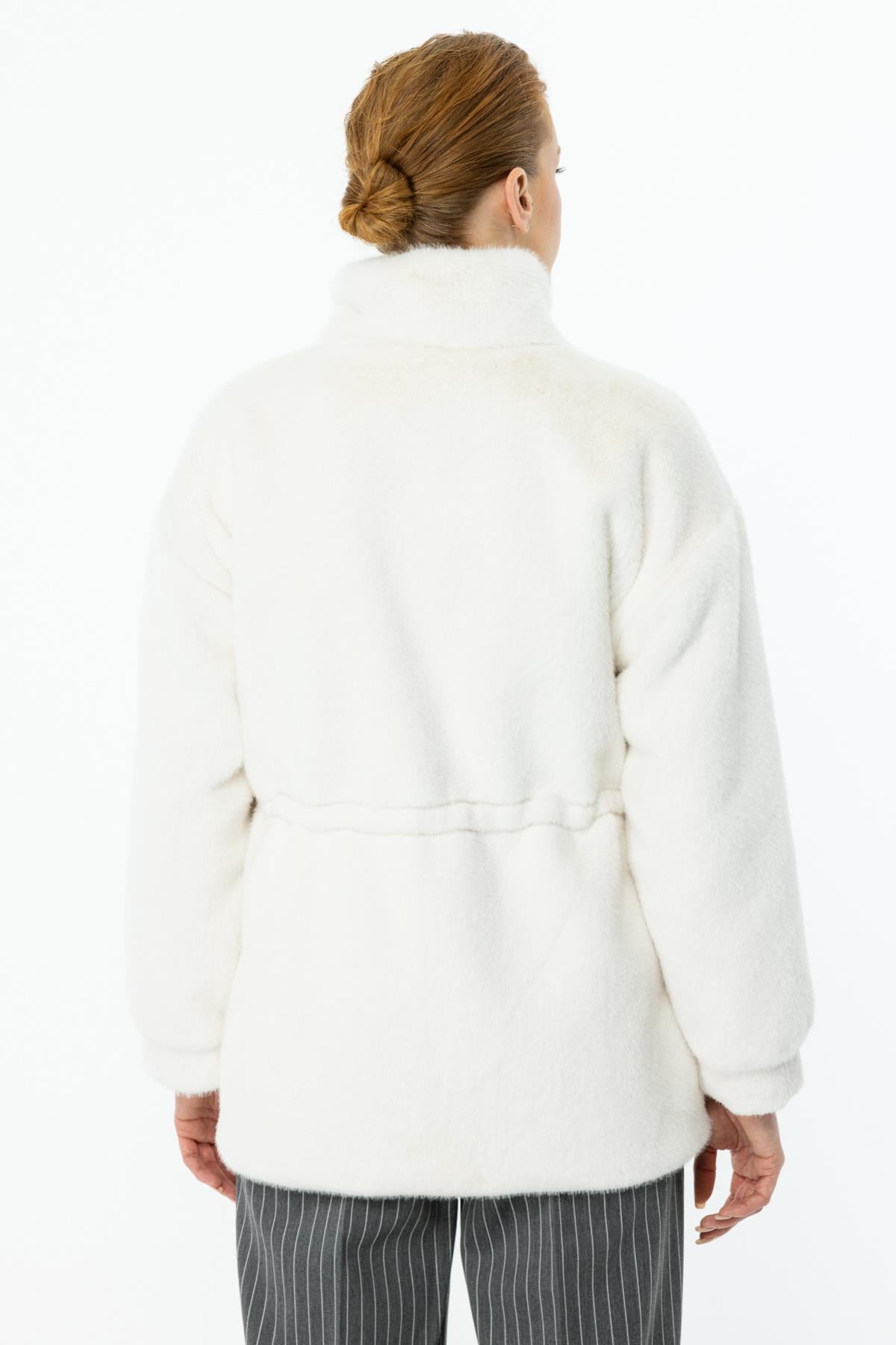 Zippered Flap Pocket Plush Coat
