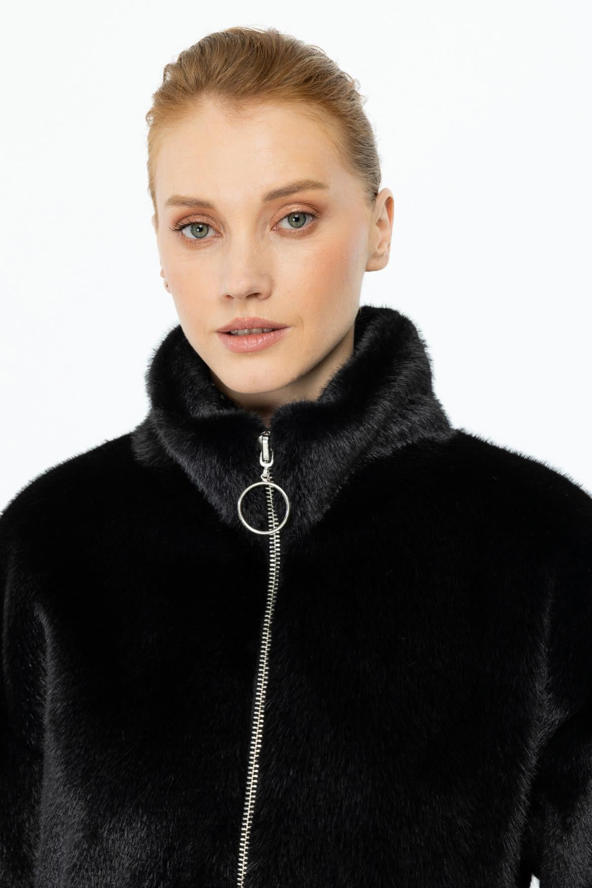 Zippered Flap Pocket Plush Coat